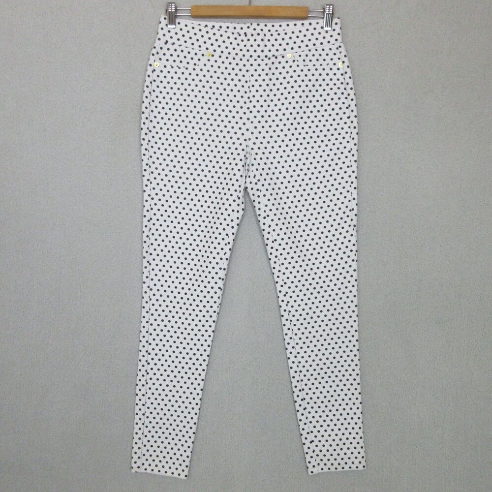 Michael Kors Skinny Ankle Pants Womens M (30x29) White Black Polka Dot Stretch
